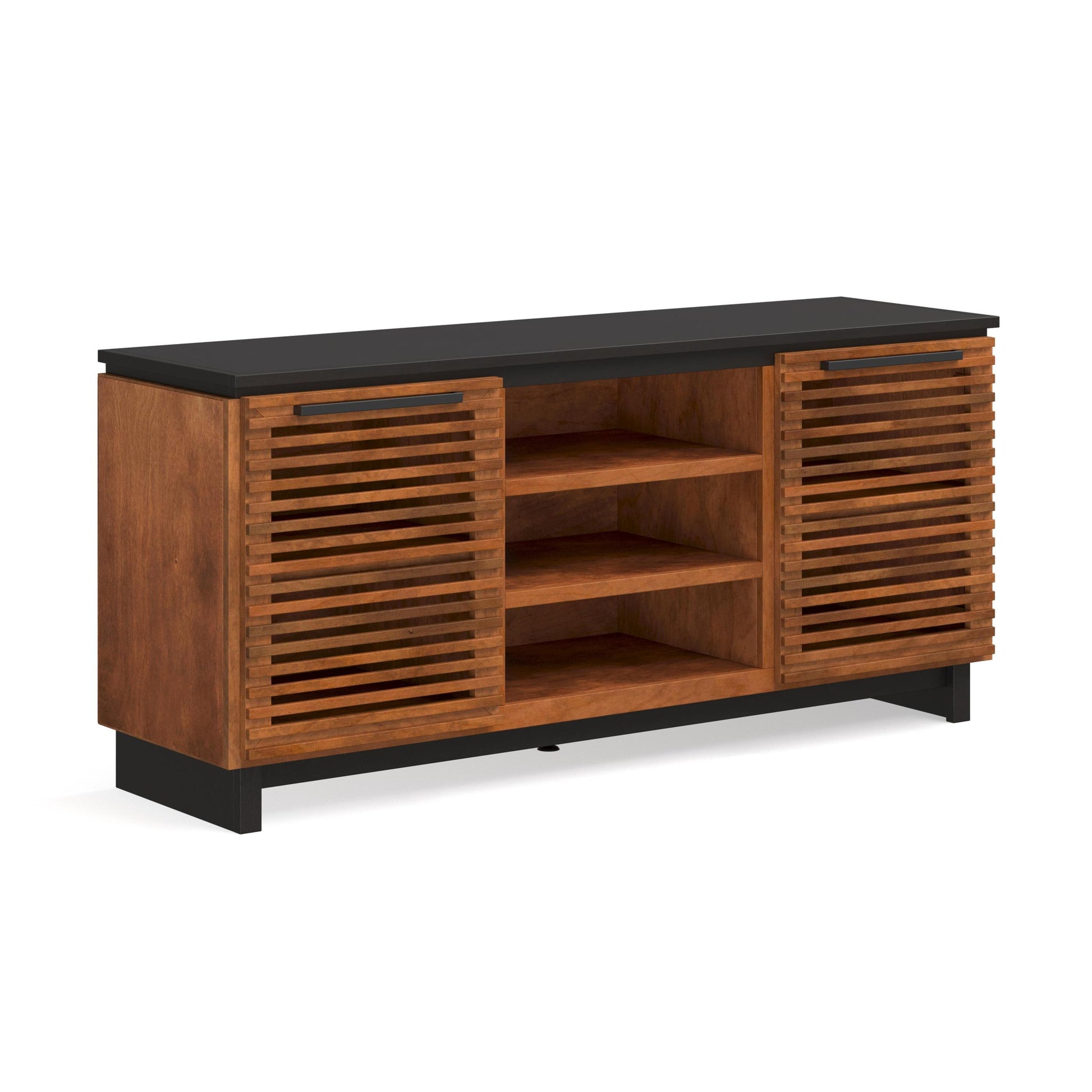 Graceland 63 Inch Tv Stand Console For Tvs Up To 70 Inches, No Assembly Required, Black With Bourbon Finish Brown Brown Primary Living Space 60 69 Inches 70 79 Inches Contemporary,Modern,Scandinavian Poplar 70 Inches Wood