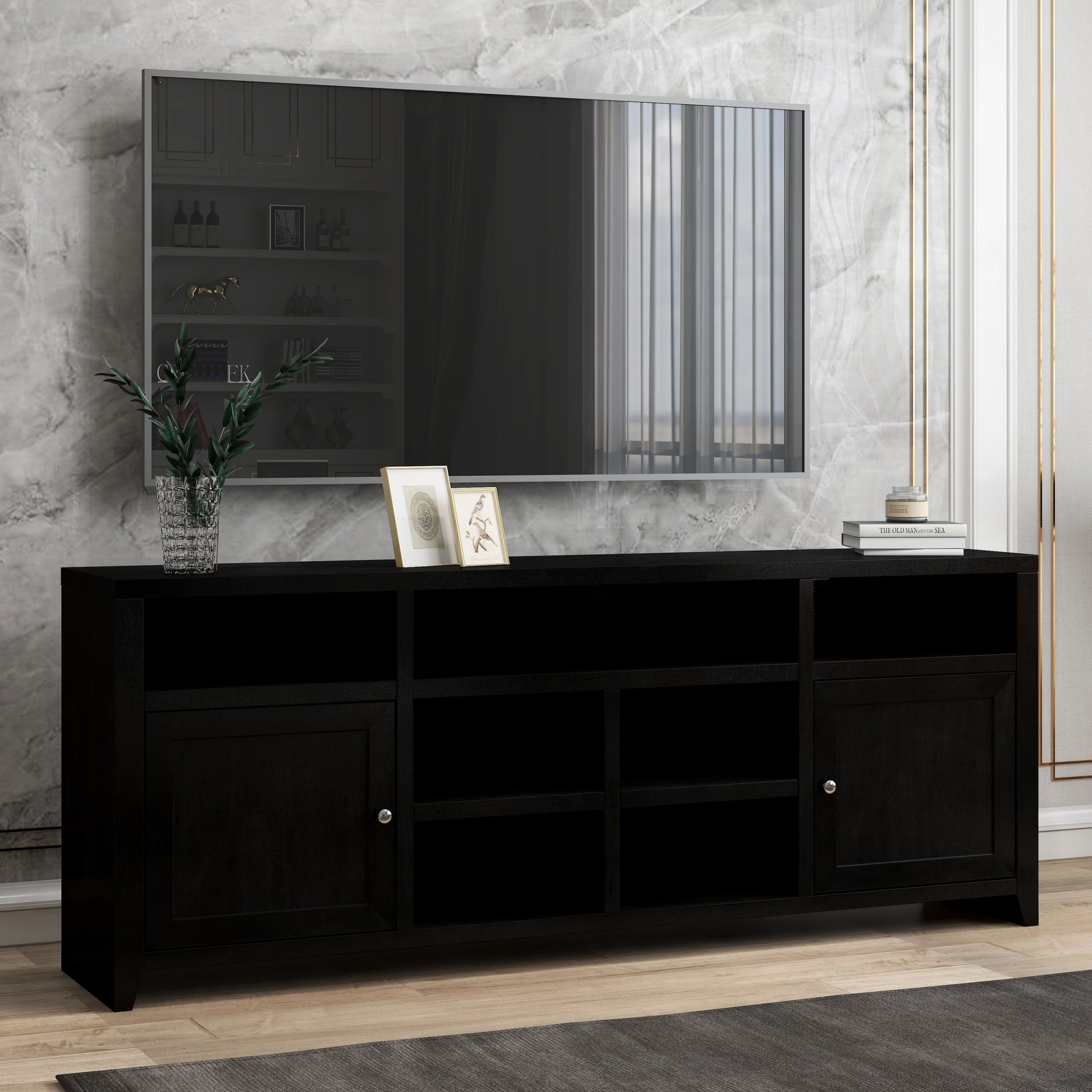 Urban Loft 84 Inch Tv Stand Console For Tvs Up To 95 Inches, No Assembly Required, Mocha Finish Brown Espresso Primary Living Space 90 Inches Or Larger 90 Inches Or Larger Contemporary,Modern,Transitional Poplar 85 Inches Wood