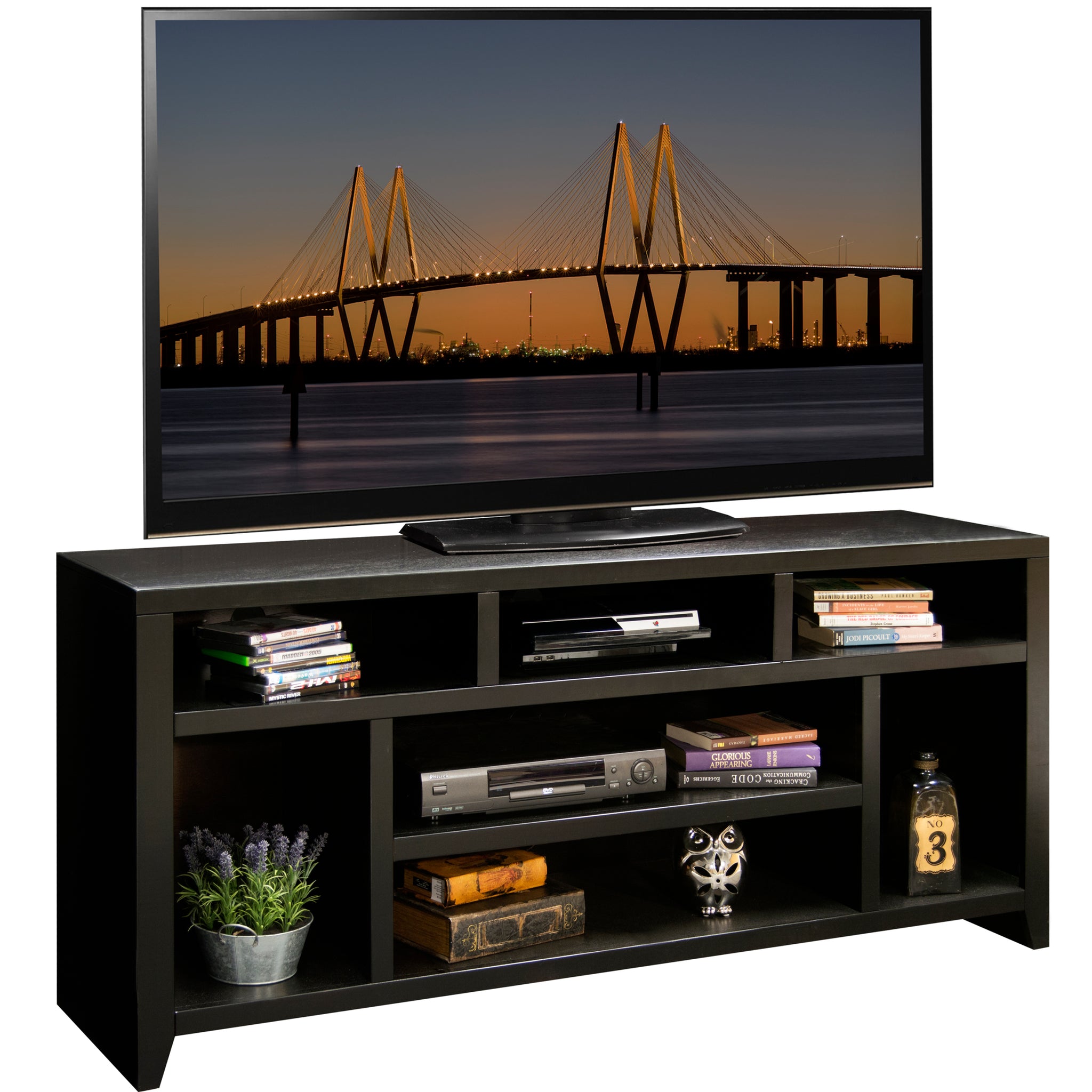 Urban Loft 66 Inch Tv Stand Console For Tvs Up To 80 Inches, No Assembly Required, Mocha Finish Brown Espresso Primary Living Space 70 79 Inches 70 79 Inches Contemporary,Modern,Transitional Poplar 75 Inches Wood