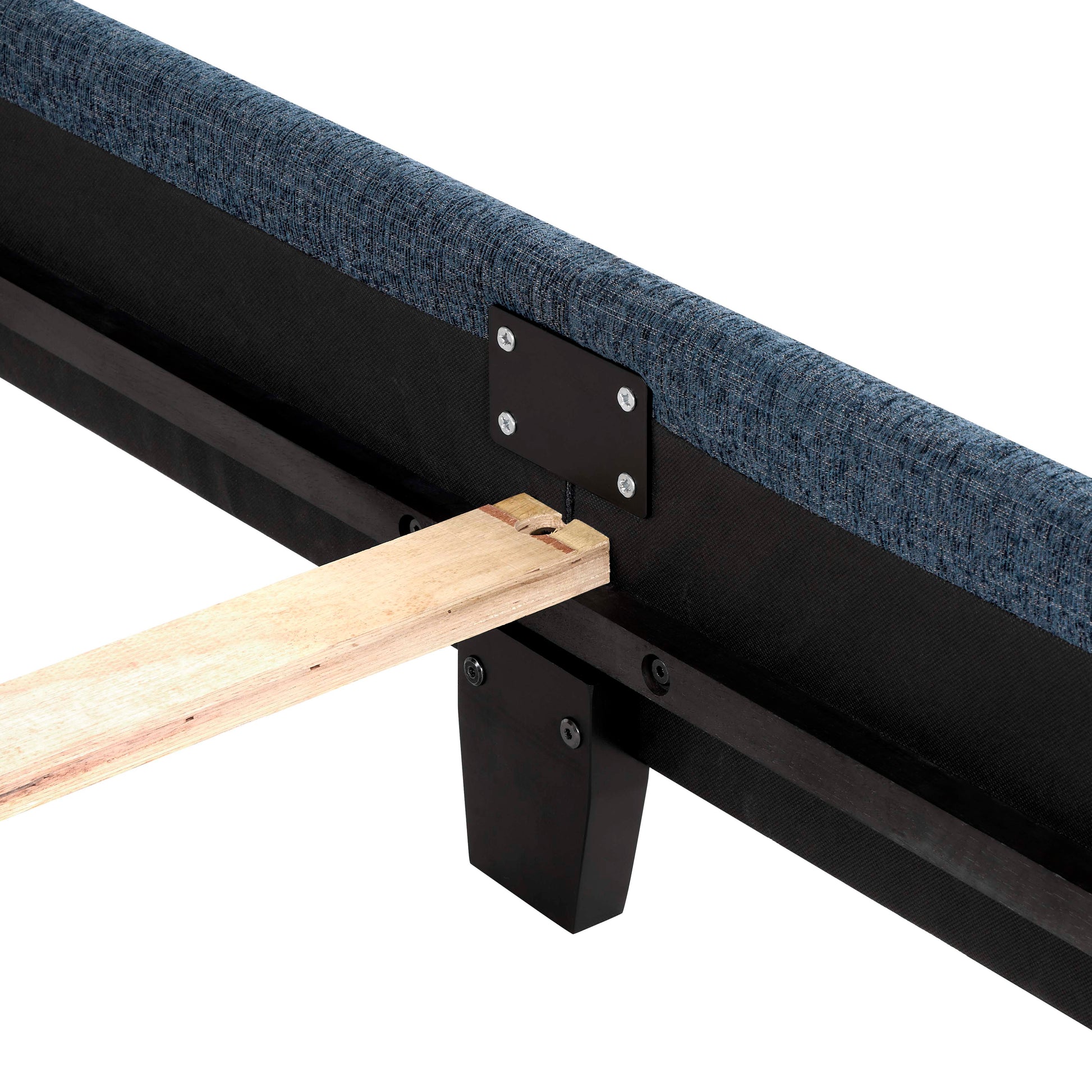 Queen Size Navy Blue Denim Squares Upholstered Platform Bed Box Spring Required Queen Blue Wood Bedroom Contemporary,Modern,Transitional Bed Frame Foam Polyester Polyester