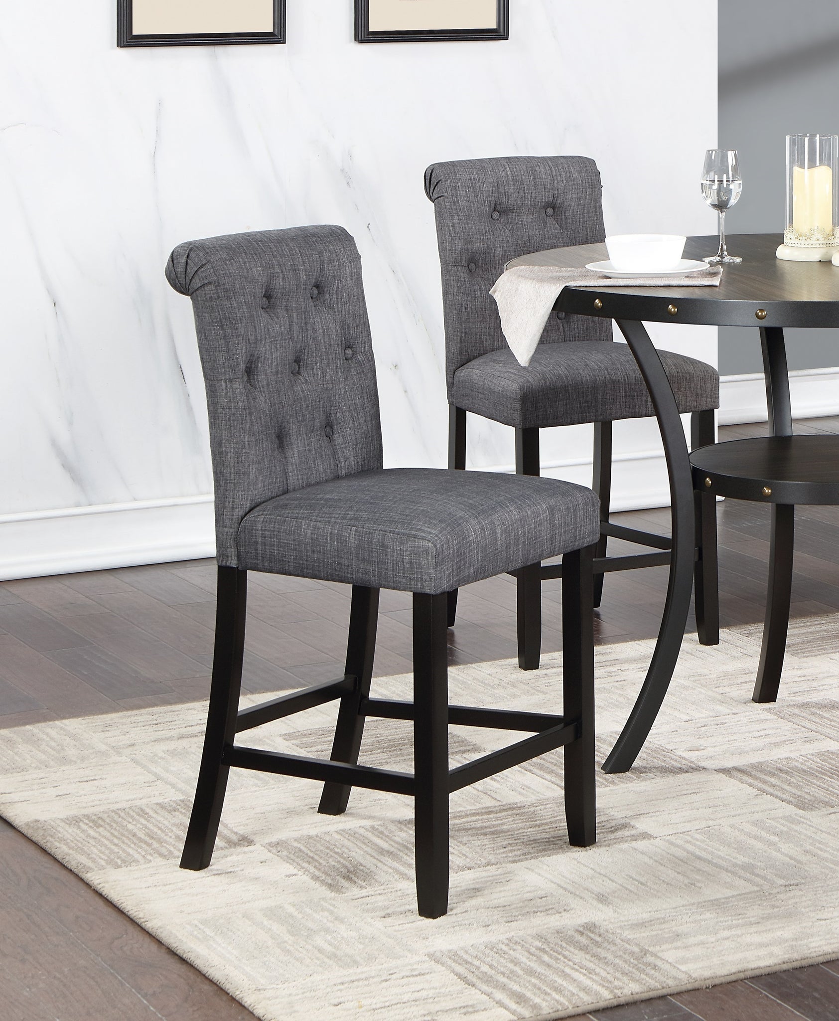 Charcoal Fabric Set of 2pc Counter Height Dining charcoal grey-dining