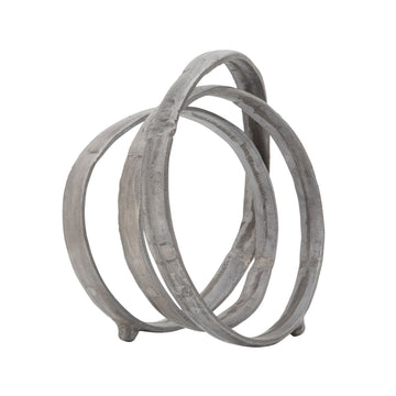 Sculpture With Metal Interconnected Ring Design, Silver Silver Metal