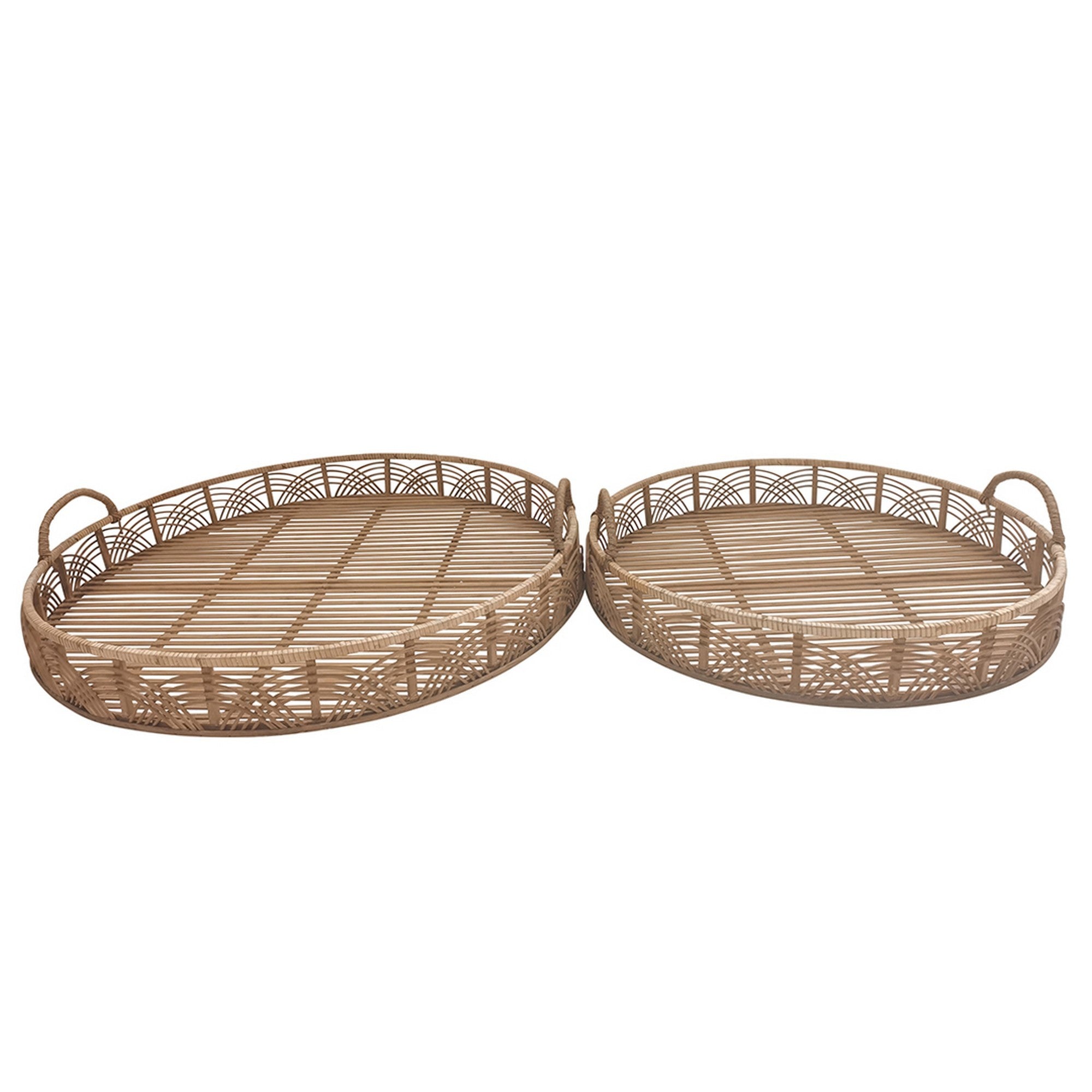 Round Shaped Bamboo Tray with Curved Handle, Set