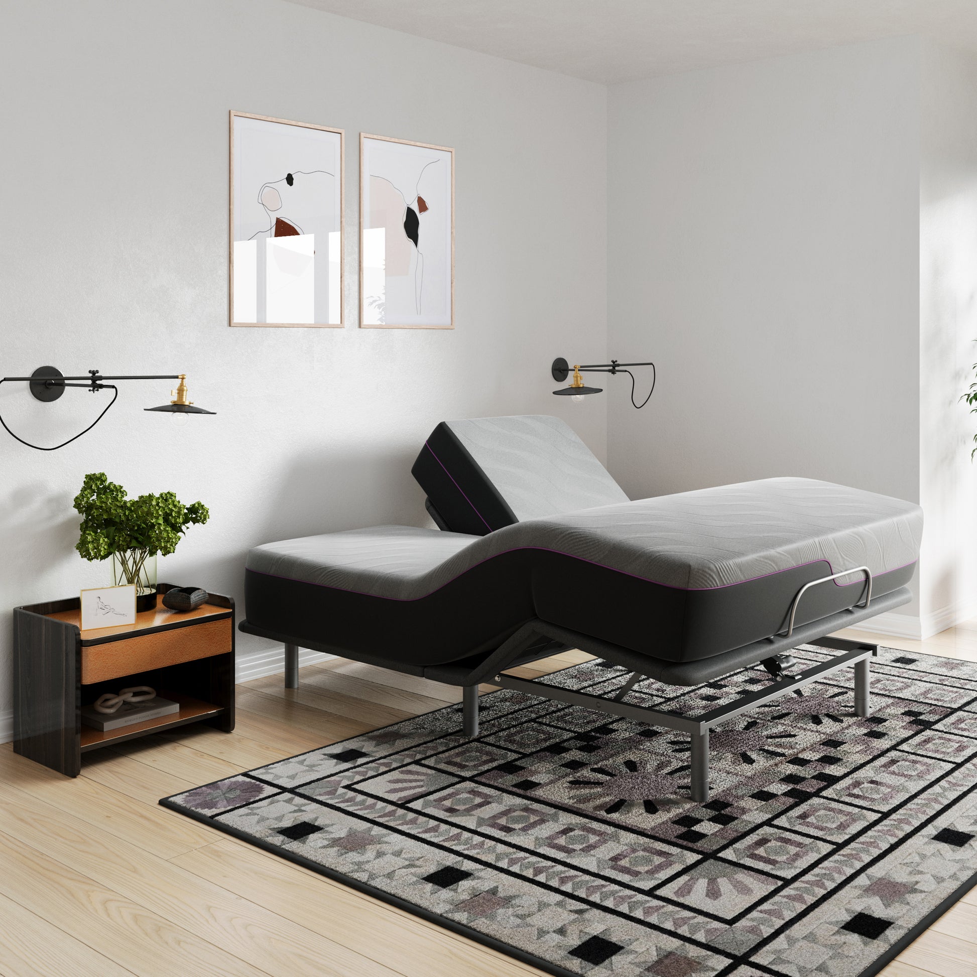 11 Inch Reflex Head Latex Foam Mattress And Adjustable Base Bundle, Queen Size Queen Grey Foam Foam