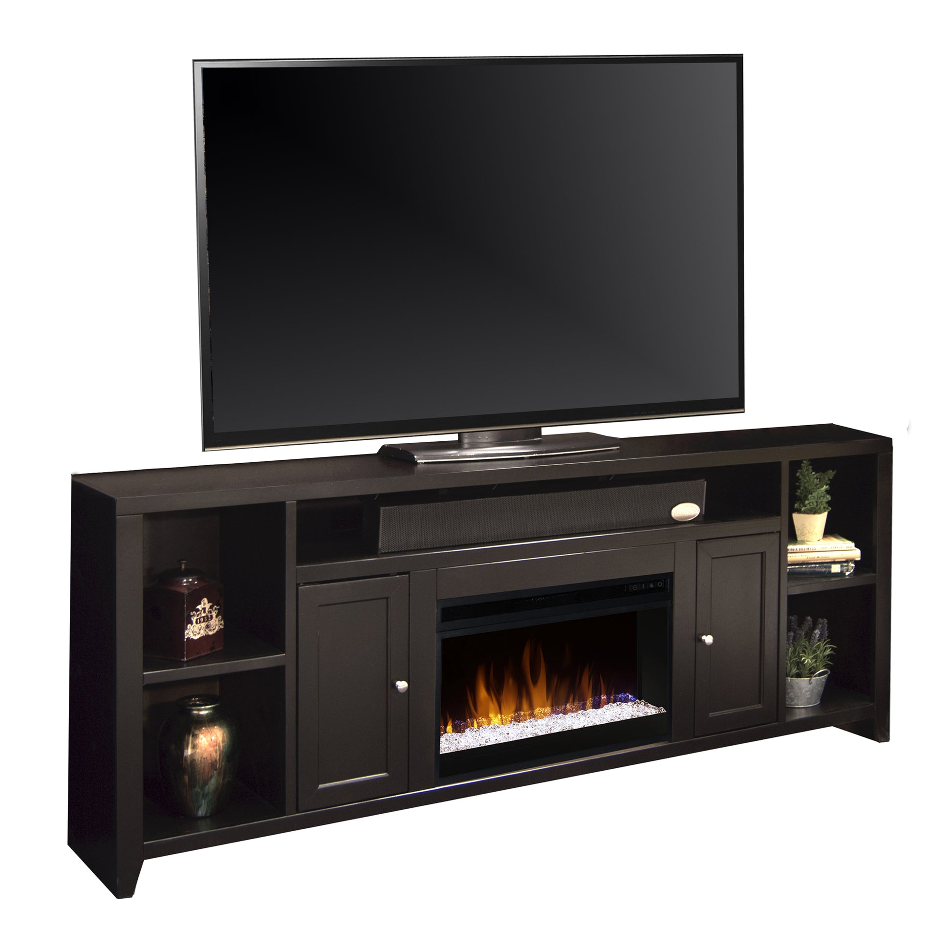 Urban Loft 84 Inch Electric Fireplace Tv Console For Tvs Up To 95 Inches, Minimal Assembly, Mocha Finish Brown Espresso Primary Living Space 90 Inches Or Larger 90 Inches Or Larger Contemporary,Modern Poplar 85 Inches Wood