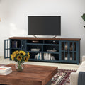 Nantucket 96 Inch Tv Stand Console For Tvs Up To 100 Inches, No Assembly Requried, Blue Denim And Whiskey Finish Blue Primary Living Space 90 Inches Or Larger 90 Inches Or Larger Coastal,Farmhouse Poplar 85 Inches Wood