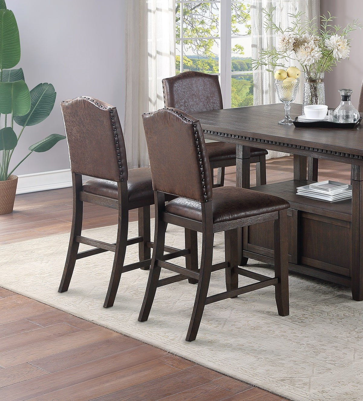 Dining Room Furniture Rustic Espresso Counter Height Table W Storage Base High Chairs 7Pc Counter Ht. Dining Set Rustic Espresso Faux Leather Upholstered Seats Espresso Wood Dining Room Solid Wood Pine Rectangular Dining Table With Chair Upholstered