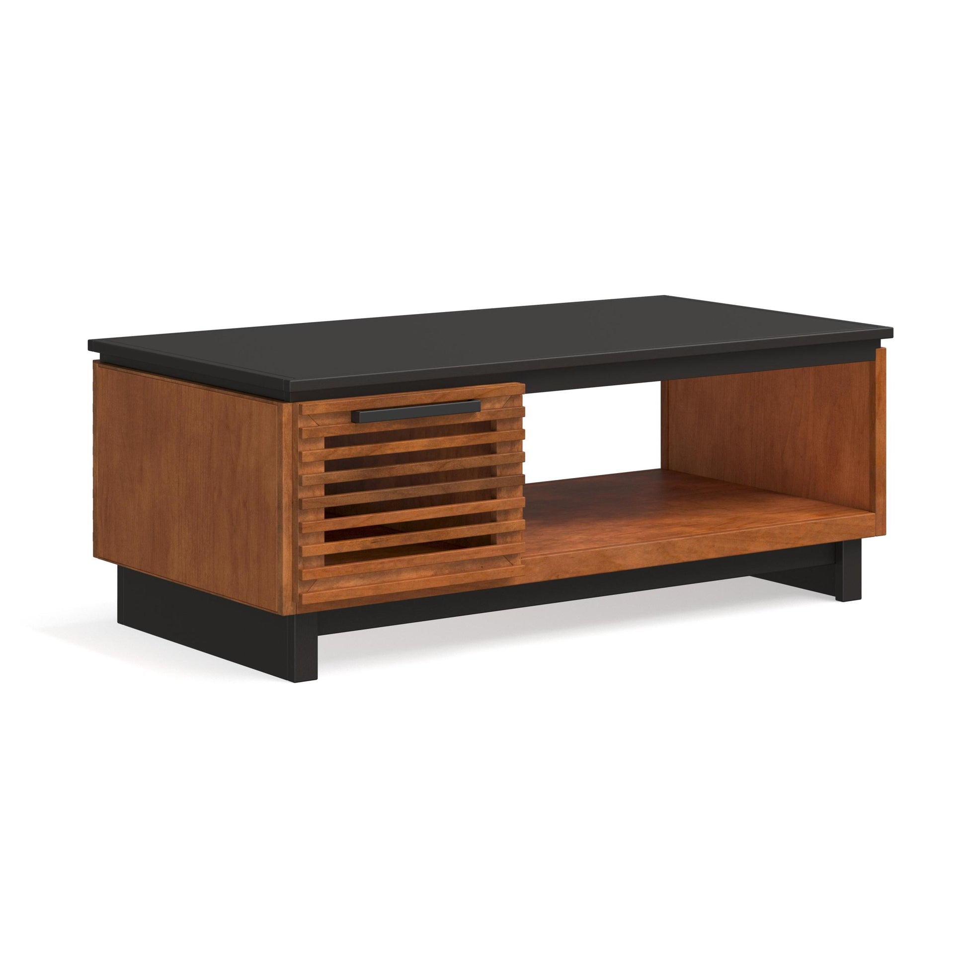 Graceland 47" Coffee Table, No Assembly Required, Black With Bourbon Finish Brown Brown Primary Living Space Contemporary,Modern,Scandinavian Freestanding Poplar Rectangular Open Storage Coffee & End Tables Wood