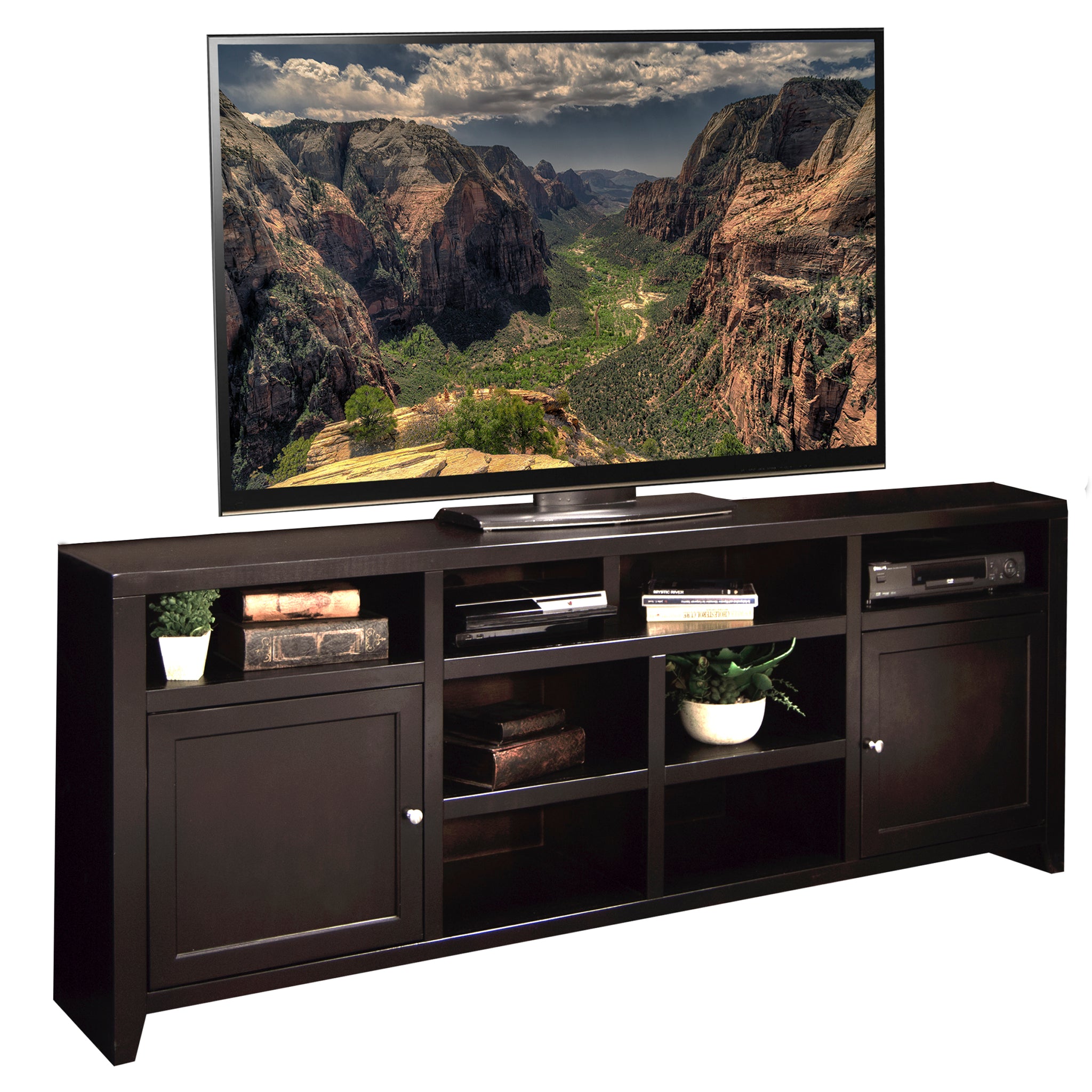 Urban Loft 84 Inch Tv Stand Console For Tvs Up To 95 Inches, No Assembly Required, Mocha Finish Brown Espresso Primary Living Space 90 Inches Or Larger 90 Inches Or Larger Contemporary,Modern,Transitional Poplar 85 Inches Wood