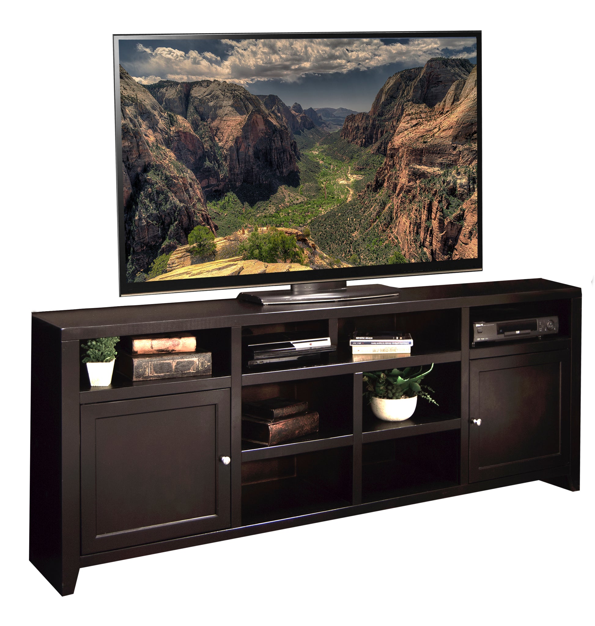 Urban Loft 84 Inch Tv Stand Console For Tvs Up To 95 Inches, No Assembly Required, Mocha Finish Brown Espresso Primary Living Space 90 Inches Or Larger 90 Inches Or Larger Contemporary,Modern,Transitional Poplar 85 Inches Wood