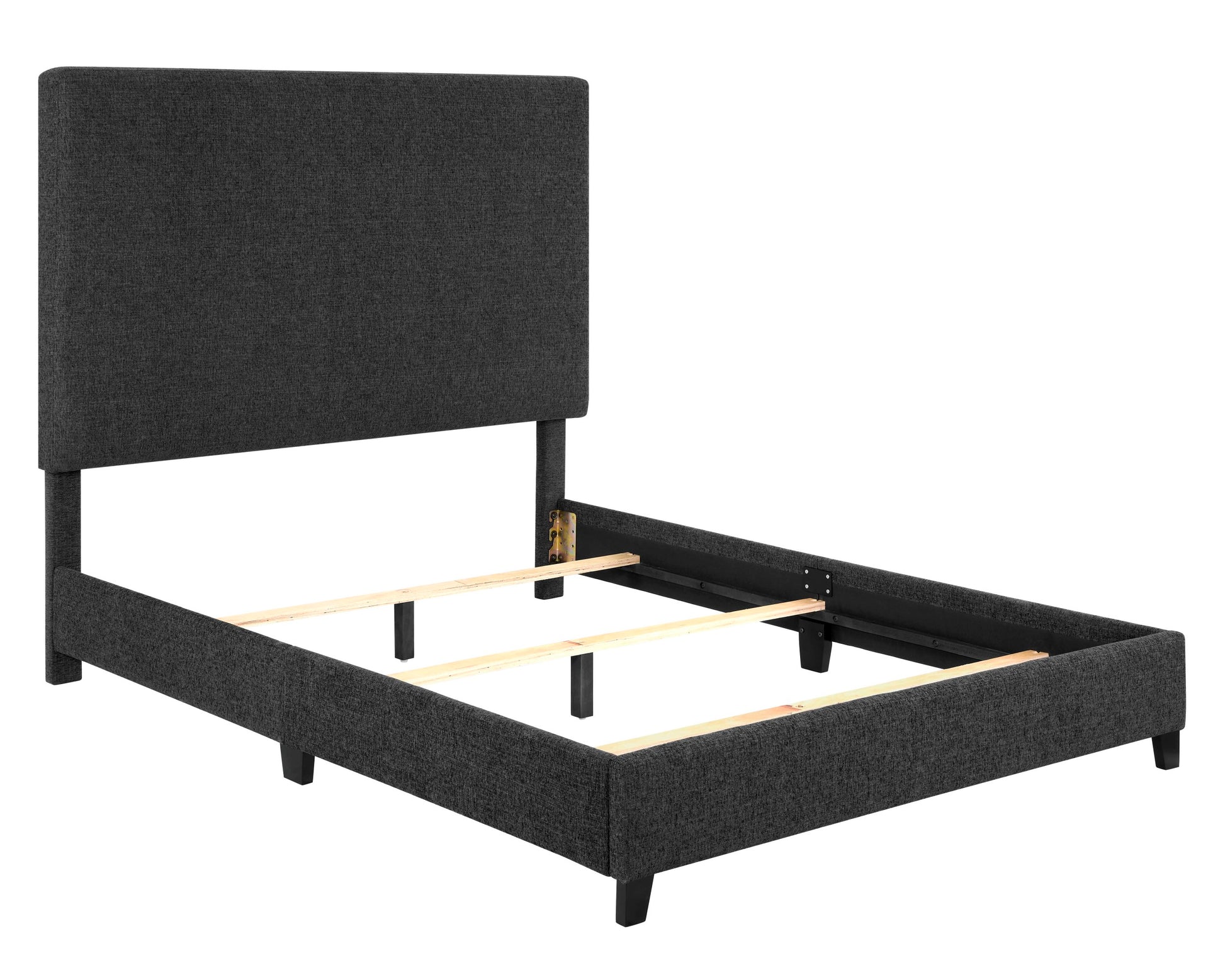 Queen Size Charcoal Grey Upholstered Platform Bed Box Spring Required Queen Grey Wood Bedroom Contemporary,Modern,Transitional Bed Frame Foam Polyester Polyester