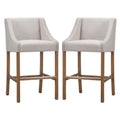 Wood And Fabric Barstool With Swooping Arms And Nail Head Trim, Set Of 2, Beige And Brown Beige Brown Wood Fabric