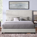 King Size Minky Stone Upholstered Platform Bed Box Spring Required King Stone Gray Wood Bedroom Contemporary,Modern,Transitional Bed Frame Foam Polyester Polyester