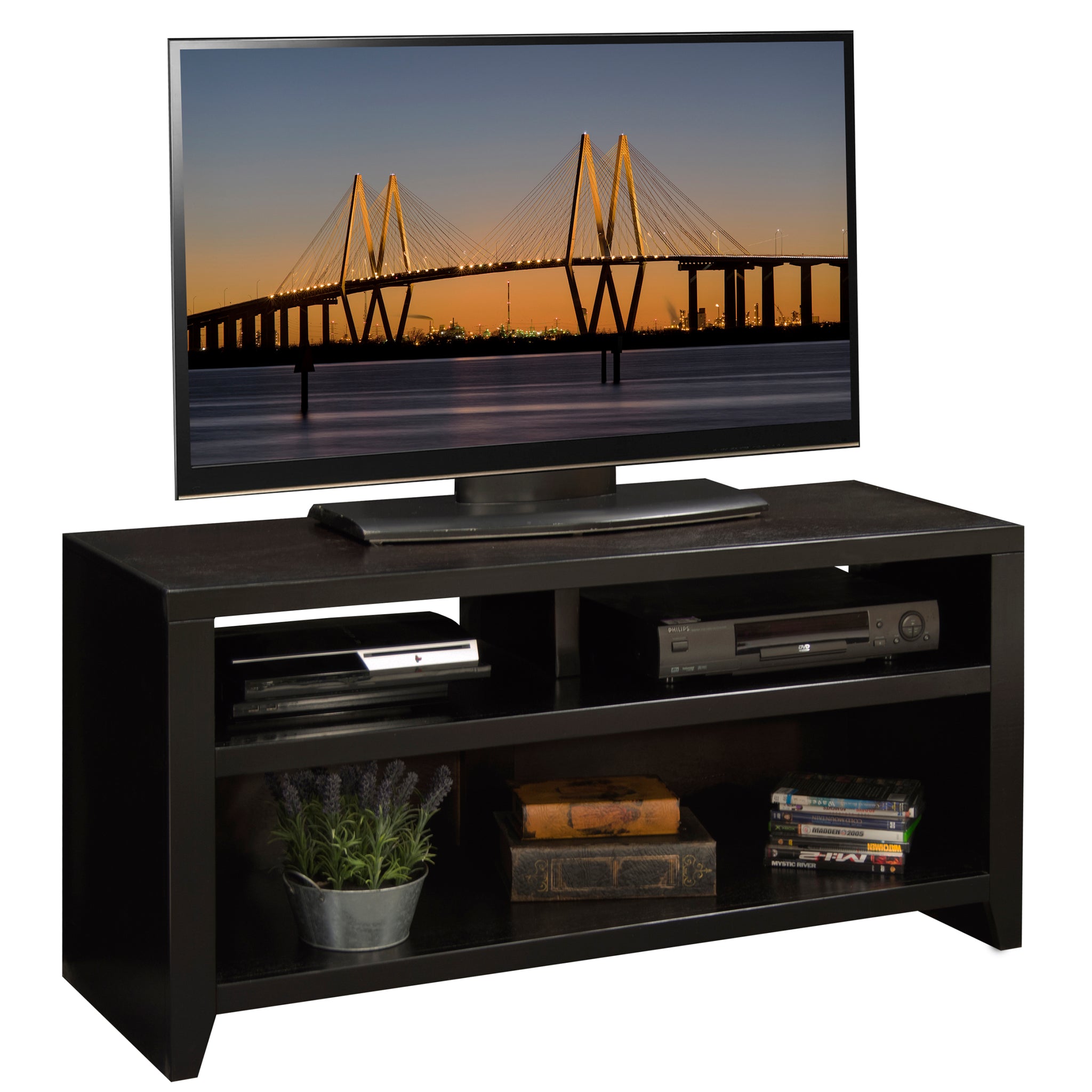 Urban Loft 48 Inch Tv Stand For Tvs Up To 55 Inches, No Assembly Required, Mocha Finish Brown Espresso Primary Living Space 55 Inches 50 59 Inches Contemporary,Modern,Transitional Poplar 55 Inches Wood