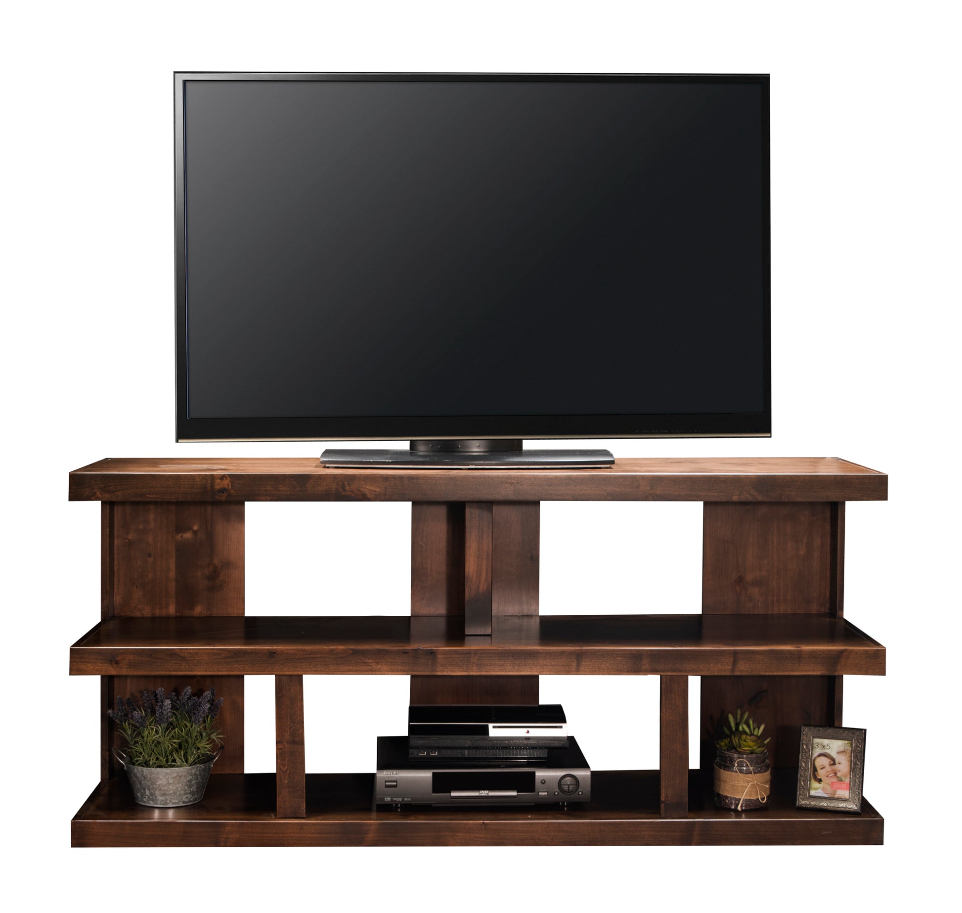 Sausalito 64 Inch Tv Stand Console For Tvs Up To 70 Inches, No Assembly Required, Whiskey Finish Brown Brown Primary Living Space 70 Inches 60 69 Inches Lodge,Rustic,Transitional Alder 70 Inches Wood