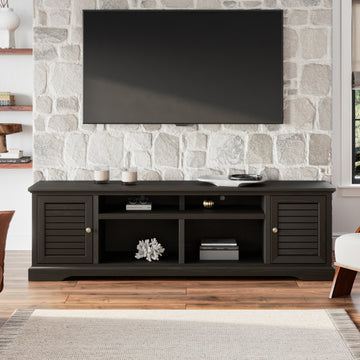 Topanga 83 Inch Tv Stand Console For Tvs Up To 95 Inches, No Assembly Required, C Finish Black Primary Living Space 90 Inches Or Larger 90 Inches Or Larger Coastal,Rustic,Transitional Oak 85 Inches Wood