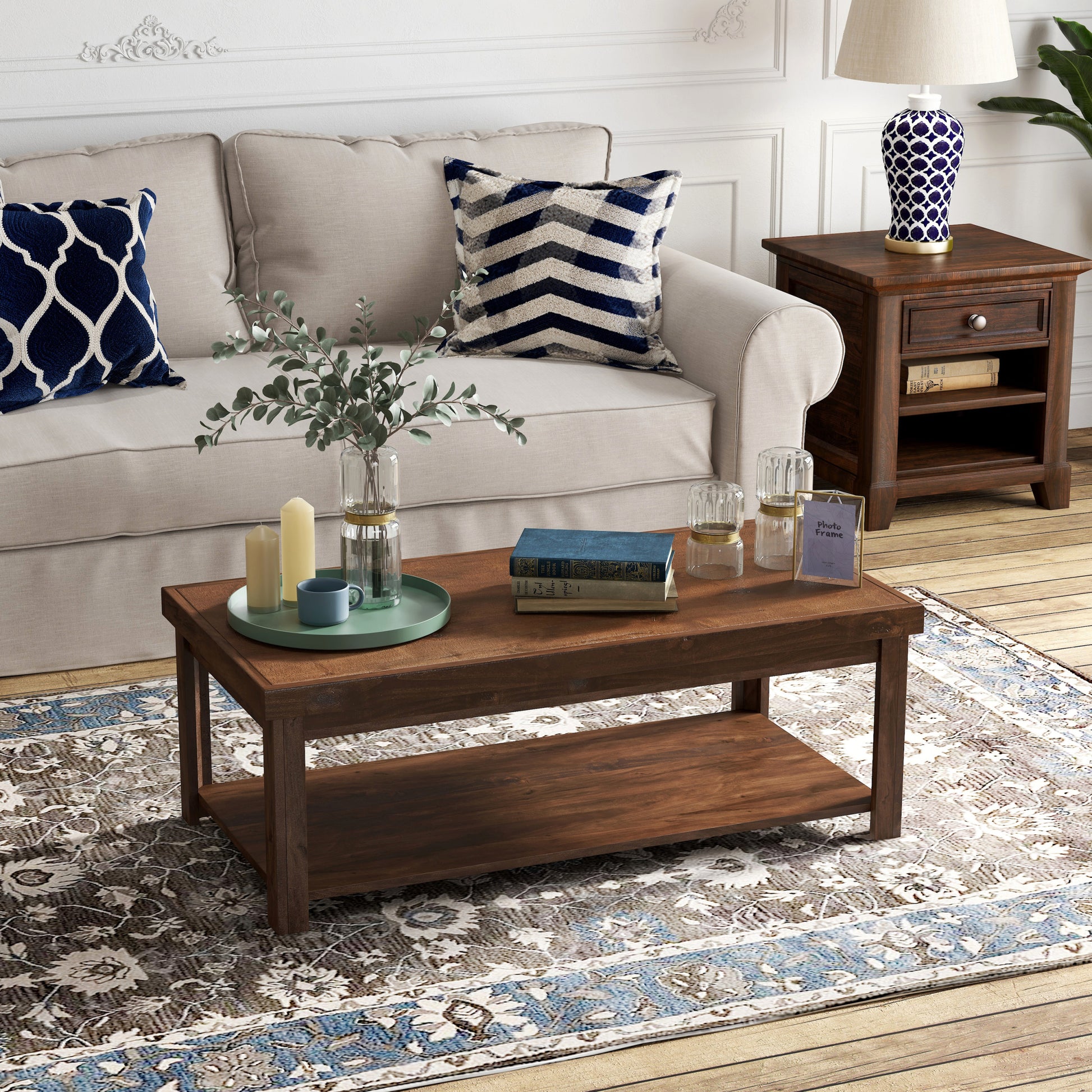 Sausalito 48" Coffee Table, No Assembly Required, Whiskey Finish Brown Brown Primary Living Space Lodge,Rustic,Transitional Freestanding Alder Rectangular Coffee & End Tables Wood