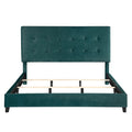 King Size Green Velvet Tufted Upholstered Platform Bed Box Spring Required King Green Wood Bedroom Contemporary,Modern,Transitional Bed Frame Foam Polyester