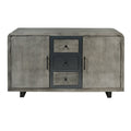 55 Inch Industrial Style Sideboard Console With 2 Cabinets, Iron Handles, Matte Gray Mango Wood Gray Metal & Wood