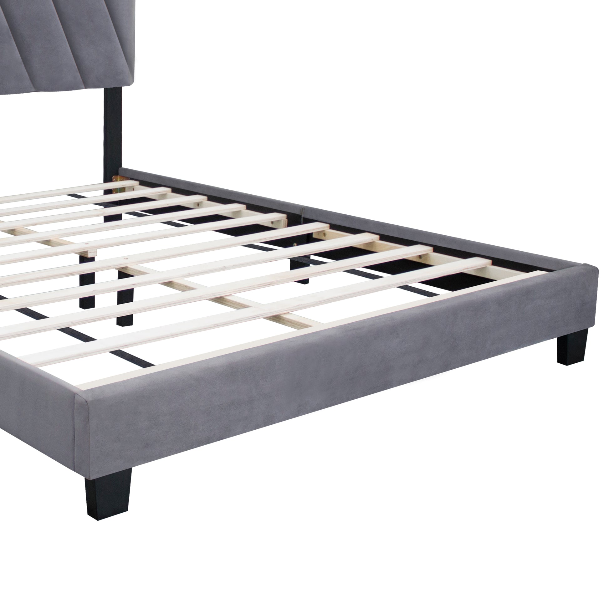 Gray Queen Size Adjustable Upholstered Bed Stain Resistant And Durable, Modern Style Box Spring Not Required Queen Gray Wood Espresso Bedroom Contemporary,Minimalist,Modern,Shabby Chic Rubberwood Adjustable Bedbase Fiber Foam And Polyester Fiber Pad