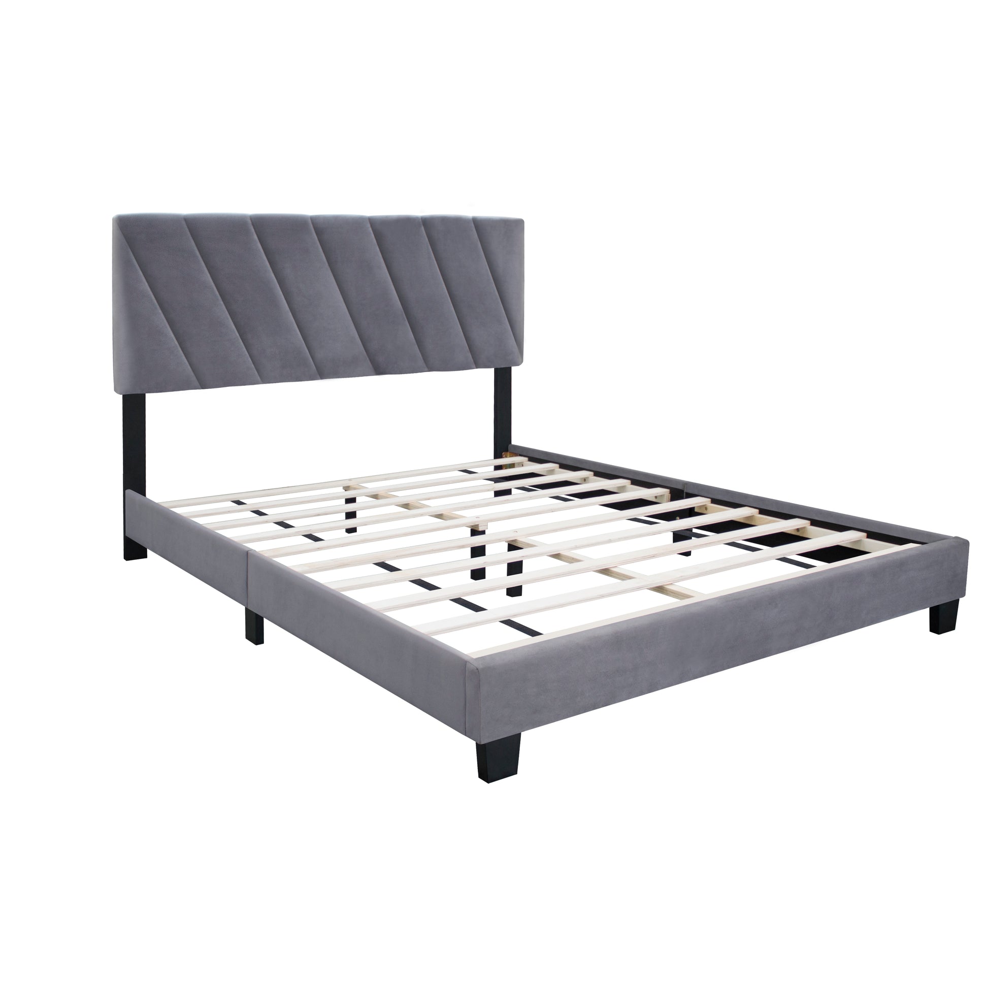Gray Queen Size Adjustable Upholstered Bed Stain Resistant And Durable, Modern Style Box Spring Not Required Queen Gray Wood Espresso Bedroom Contemporary,Minimalist,Modern,Shabby Chic Rubberwood Adjustable Bedbase Fiber Foam And Polyester Fiber Pad