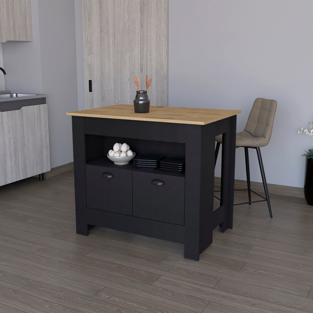 Kitchen Island Geneva, Black Macadamia Multicolor Particle Board Engineered Wood