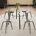 Modern Simple Style Round Transparent Tempered Glass Table, Black Metal Legs, 4 Piece Set Of Modern Minimalist Transparent Dining Chairs With Black Metal Legs, Drt 1123R Tw 1200 Transparent Glass