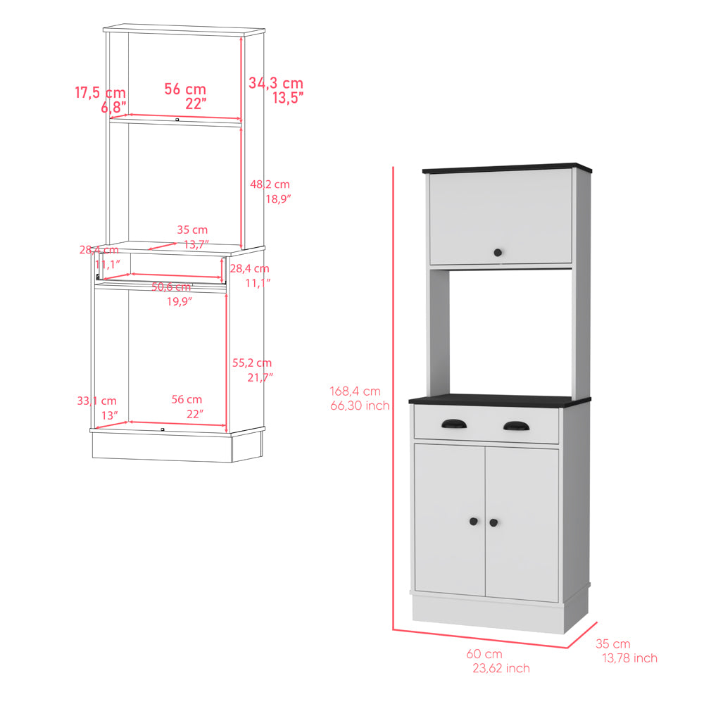 Pantry Cabinet Microwave Stand Warden, Kitchen, White Black White Black Particle Board Engineered Wood