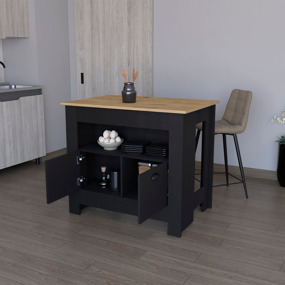 Kitchen Island Geneva, Black Macadamia Multicolor Particle Board Engineered Wood