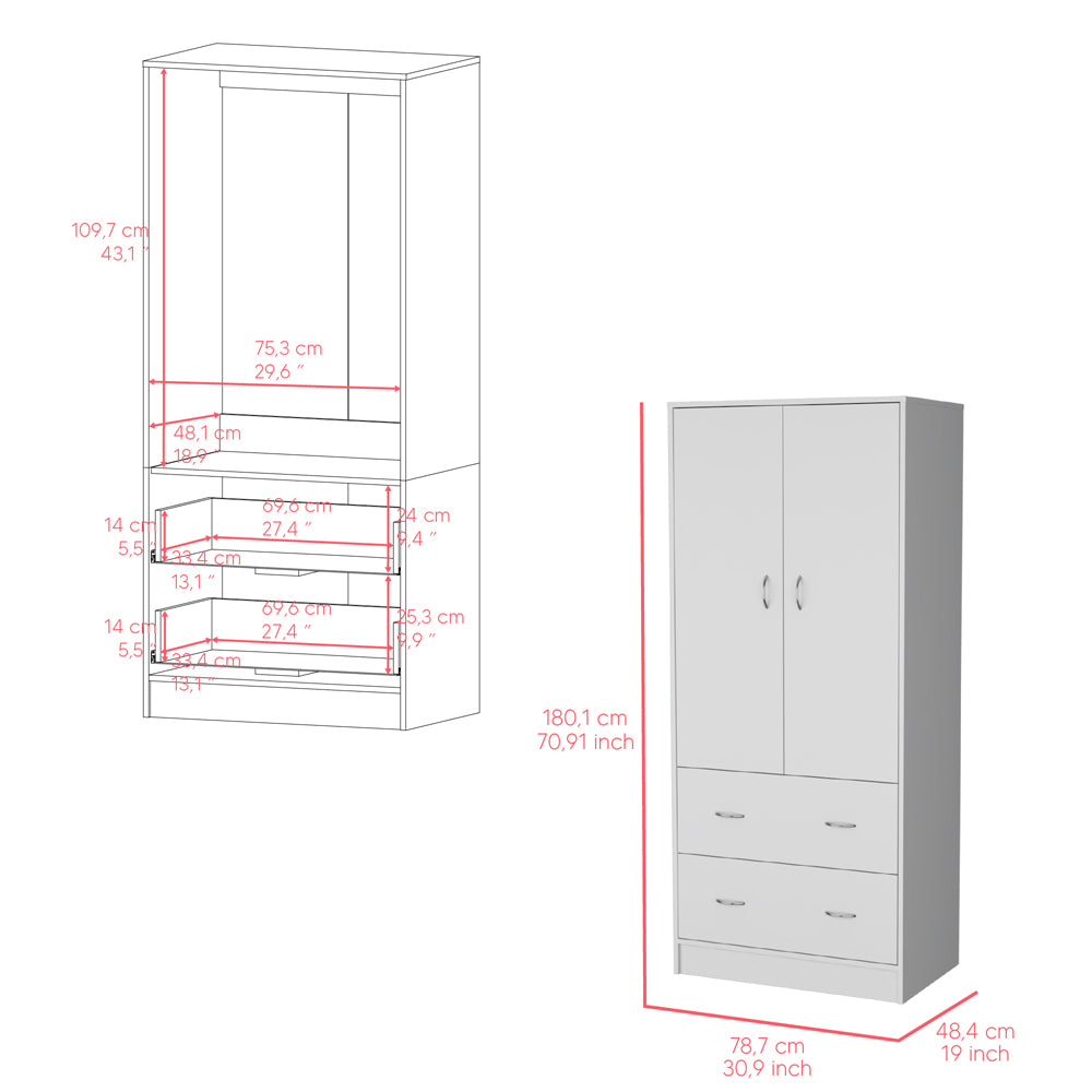 Armoire Edie, Bedroom, White White Particle Board Engineered Wood