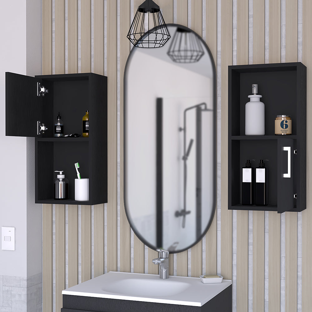 Medicine Cabinet Florence, Bathroom, Black Black Particle Board Engineered Wood