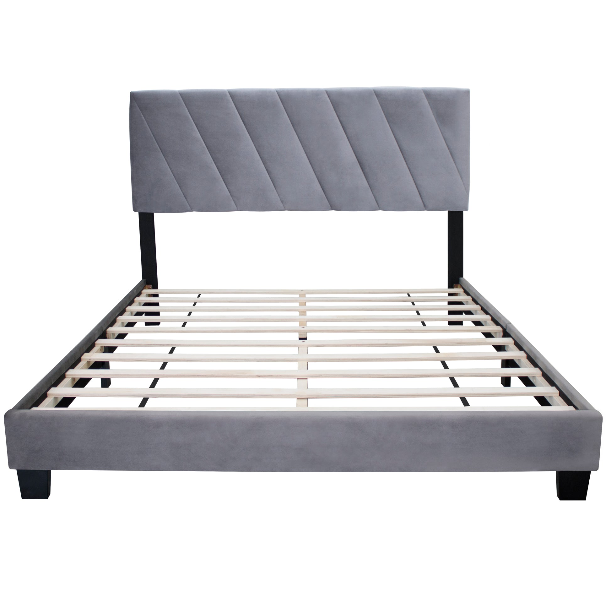 Gray Queen Size Adjustable Upholstered Bed Stain Resistant And Durable, Modern Style Box Spring Not Required Queen Gray Wood Espresso Bedroom Contemporary,Minimalist,Modern,Shabby Chic Rubberwood Adjustable Bedbase Fiber Foam And Polyester Fiber Pad