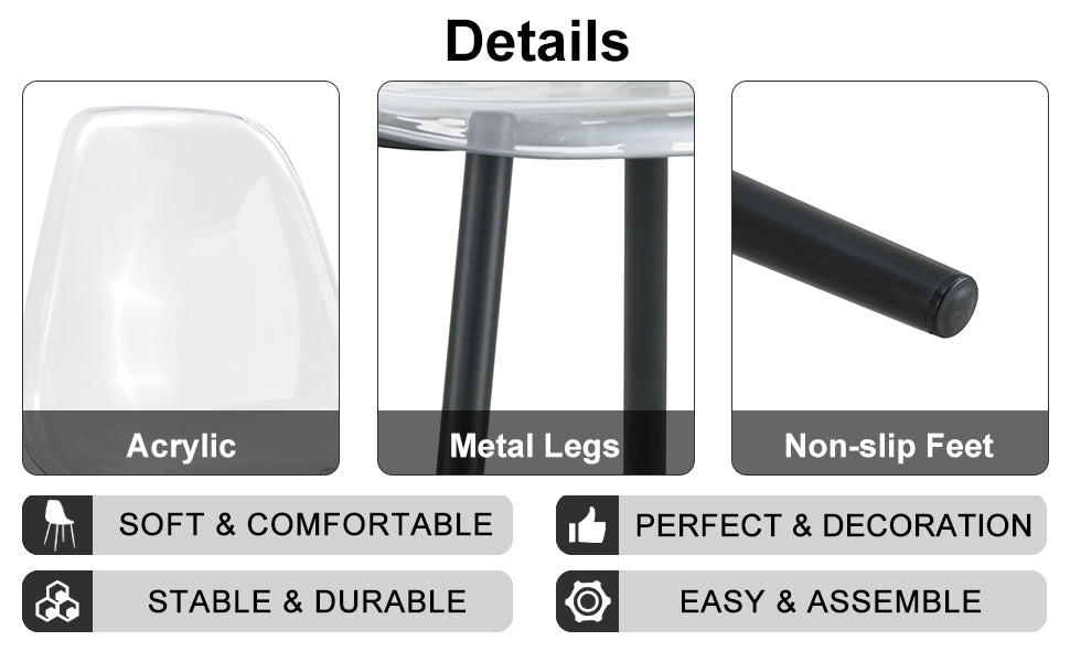 Modern Simple Style Round Transparent Tempered Glass Table, Black Metal Legs, 4 Piece Set Of Modern Minimalist Transparent Dining Chairs With Black Metal Legs, Drt 1123R Tw 1200 Transparent Glass