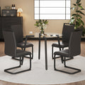 Modern Simple Style Round Transparent Tempered Glass Table, Black Metal Legs, 4 Modern Pu Leather High Backrest Cushioned Side Chairs, C Tube Chrome Legs Drt 1123R C 1162 Transparent Glass