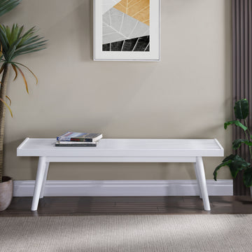 Larwich White Solid Wood Slatted Bench White Wood