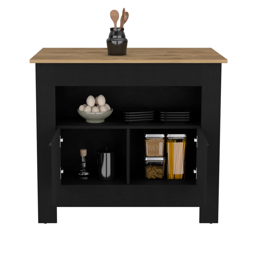 Kitchen Island Geneva, Black Macadamia Multicolor Particle Board Engineered Wood