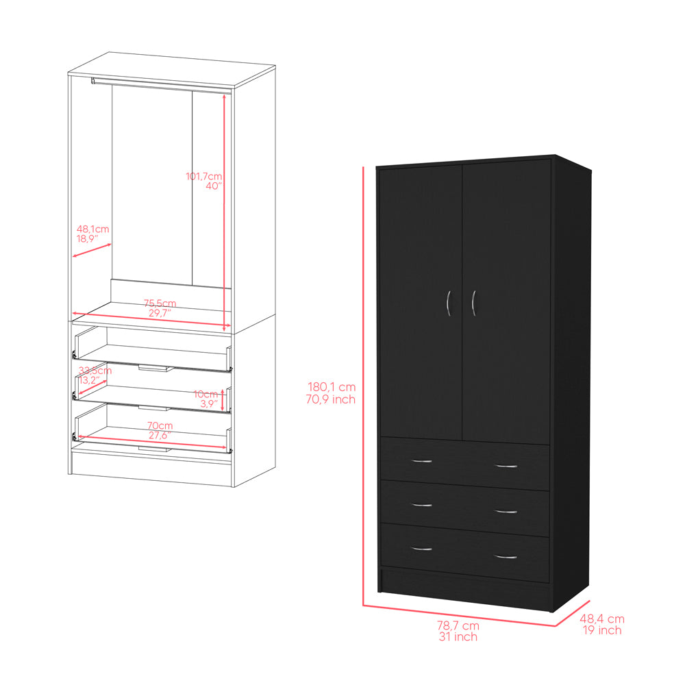 Armoire Ramey, Bedroom, Black Black Particle Board Engineered Wood