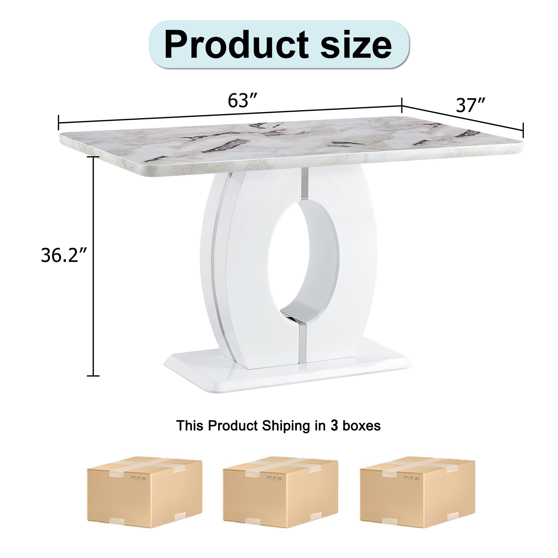 Modern Minimalist White Marble Patterned Dining Table, Bar Table. A Rectangular Office Desk. Game Table. Table. Used In Restaurants, Living Rooms, Terraces, Kitchens 63"*37"* 36.2" 1280 White Mdf