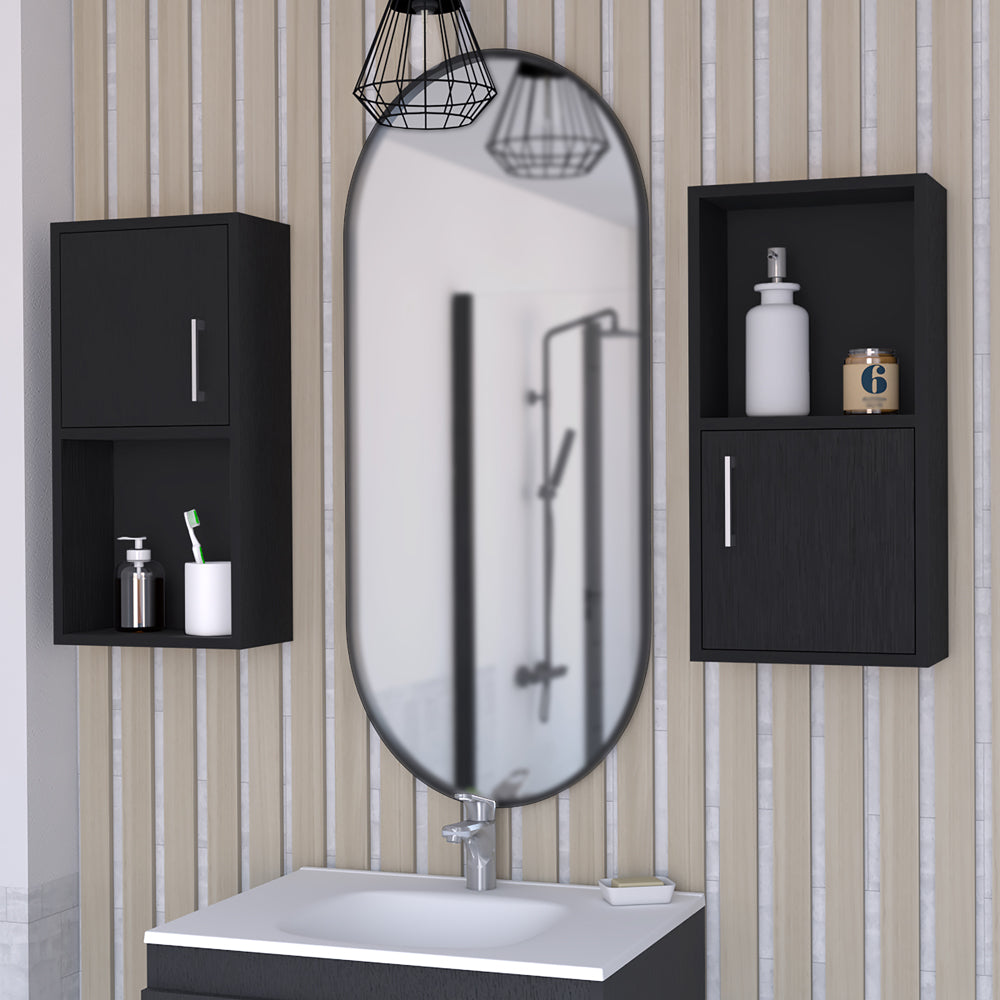 Medicine Cabinet Florence, Bathroom, Black Black Particle Board Engineered Wood