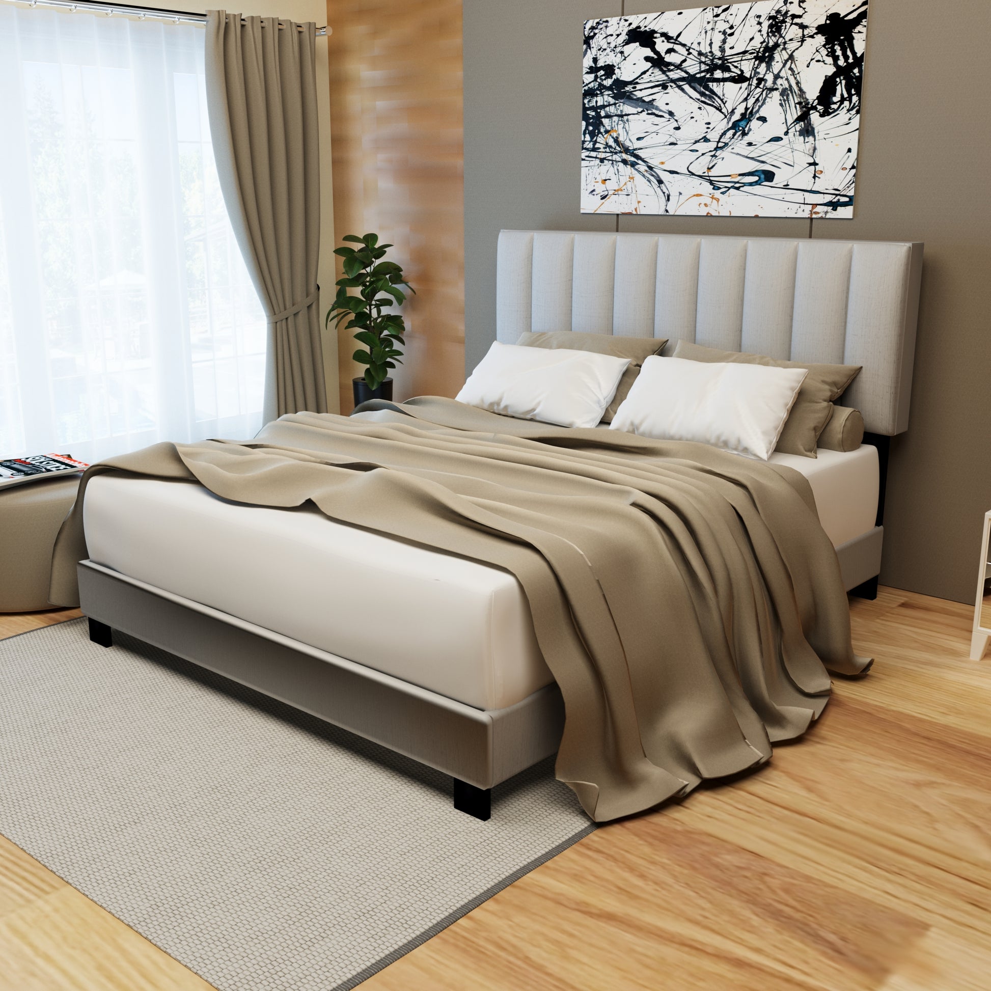 Gray Queen Size Adjustable Upholstered Bed Frame, Vintage Style And Clean Line Design, Popular Style Box Spring Not Required Queen Gray Wood Espresso Bedroom American Design,Minimalist,Modern,Ultra Modern Rubberwood Adjustable Bedbase Fiber Foam And