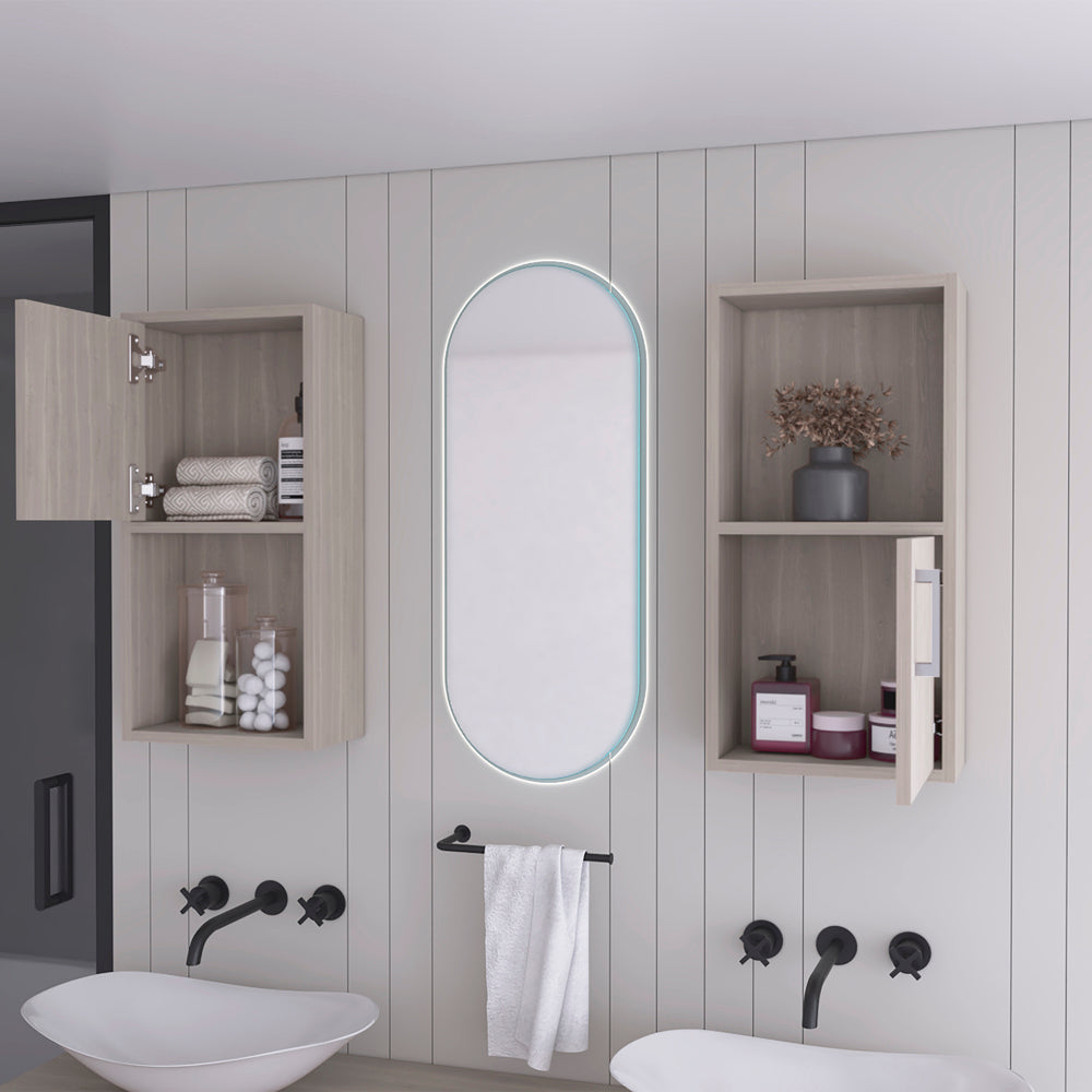 Medicine Cabinet Florence, Bathroom, White Oak Multicolor Particle Board Engineered Wood