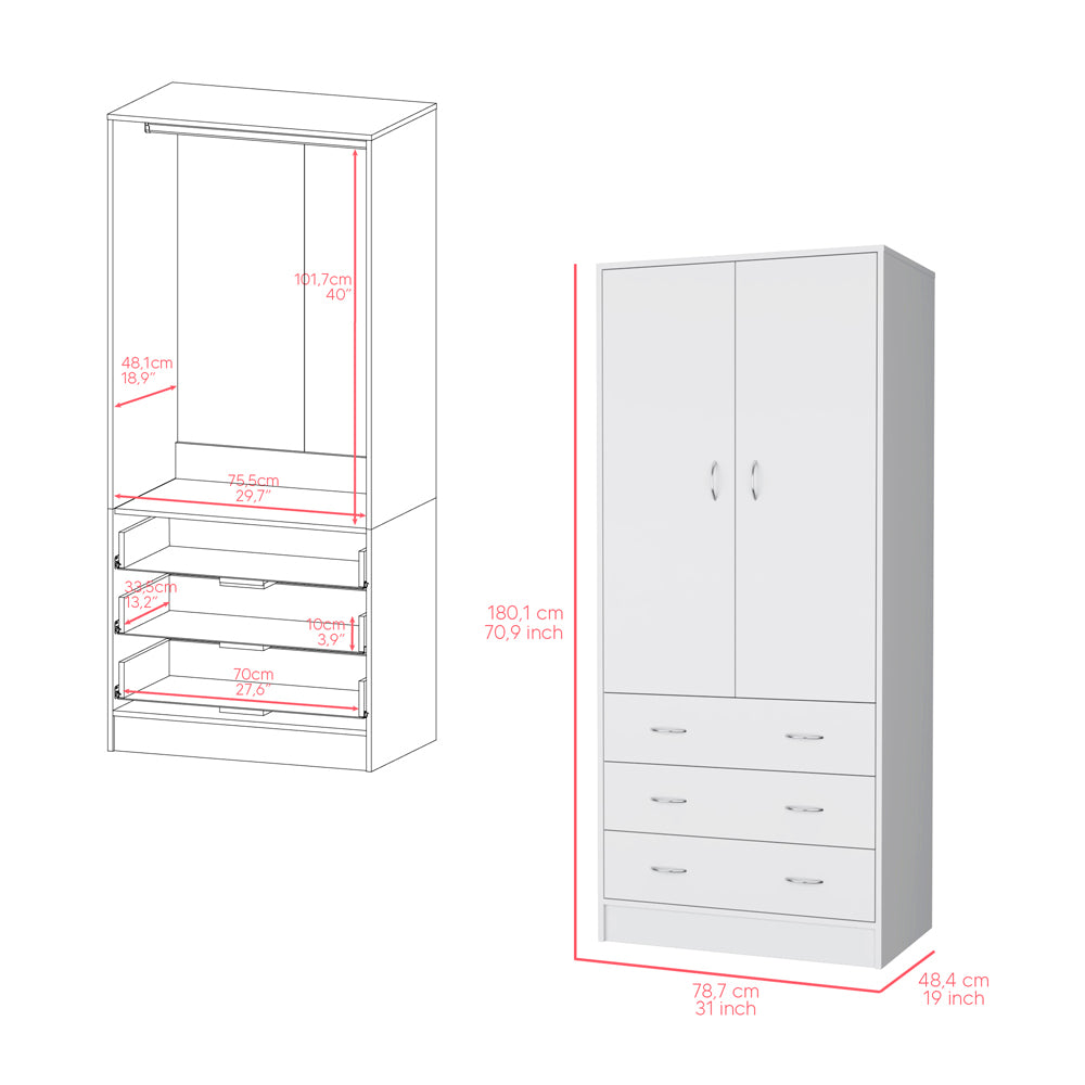 Armoire Ramey, Bedroom, White White Particle Board Engineered Wood