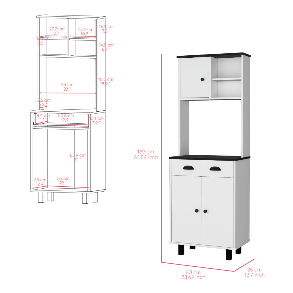 Kitchen Pantry Naomi, Kitchen, White Black White Black Particle Board Engineered Wood