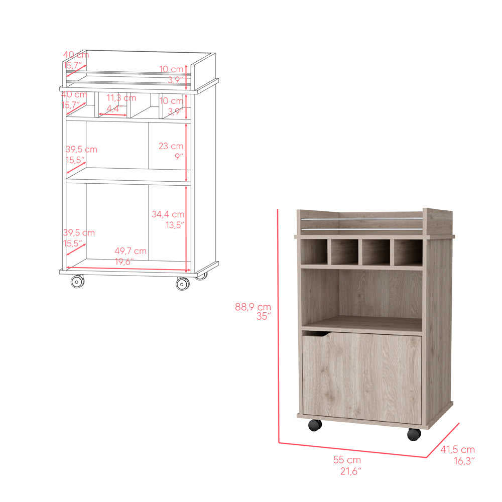 Bar Cart Kinsley, Living Room, Light Pine Beige Particle Board Engineered Wood