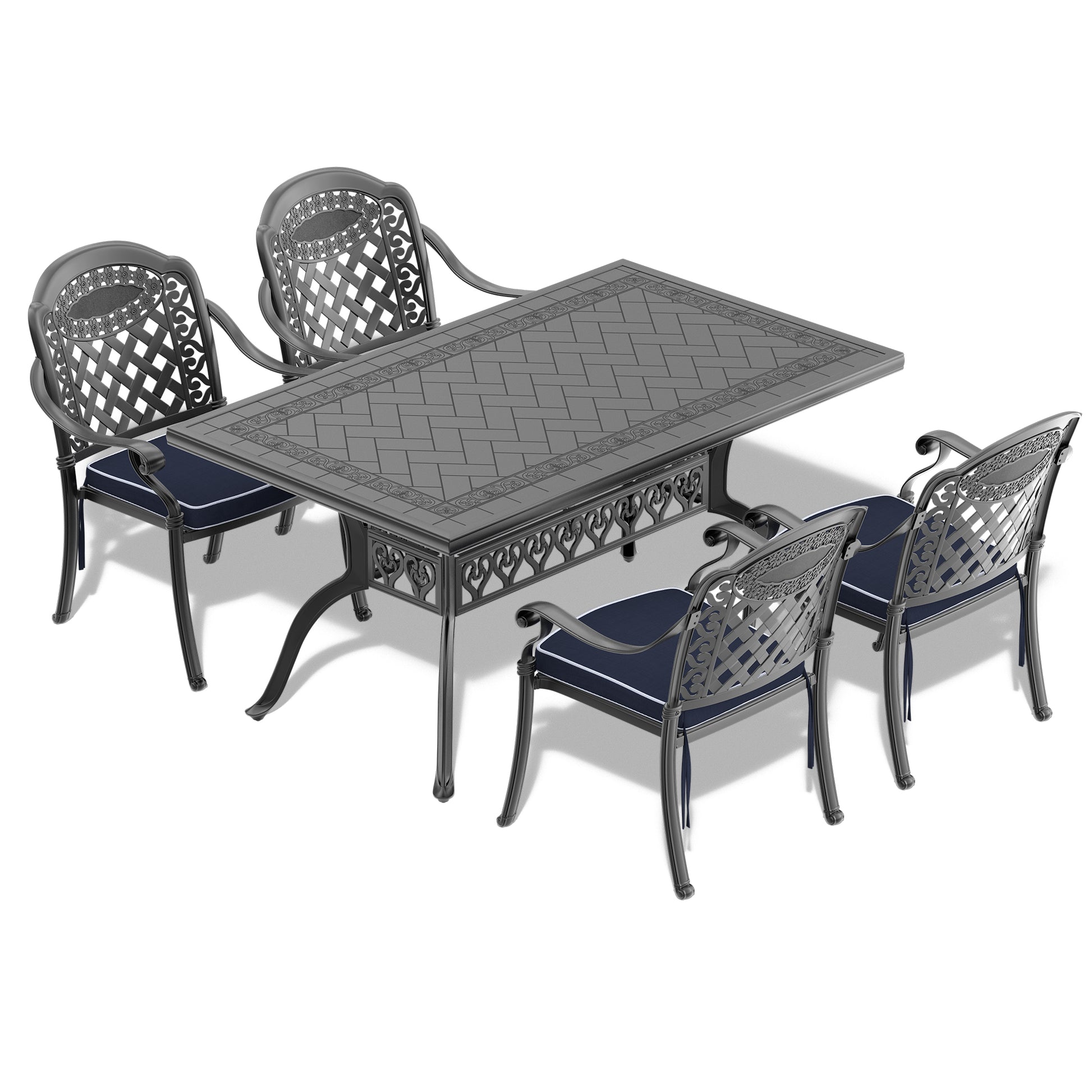 Cushions In Random Colors 5 Piece Set Of Cast Aluminum Patio Furniture With Cushions Yes Complete Patio Set Black Seats 4 Rust Resistant Frame Water Resistant Cushion Garden & Outdoor Complete Patio Sets Aluminium
