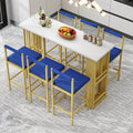 7 Piece Multi Functional Modern Counter Height Dining Bar Table Set With Open Shelves And 6 Upholstered Stools For Dining Room, Bar And Cafe White And Blue White Blue Mdf Metal