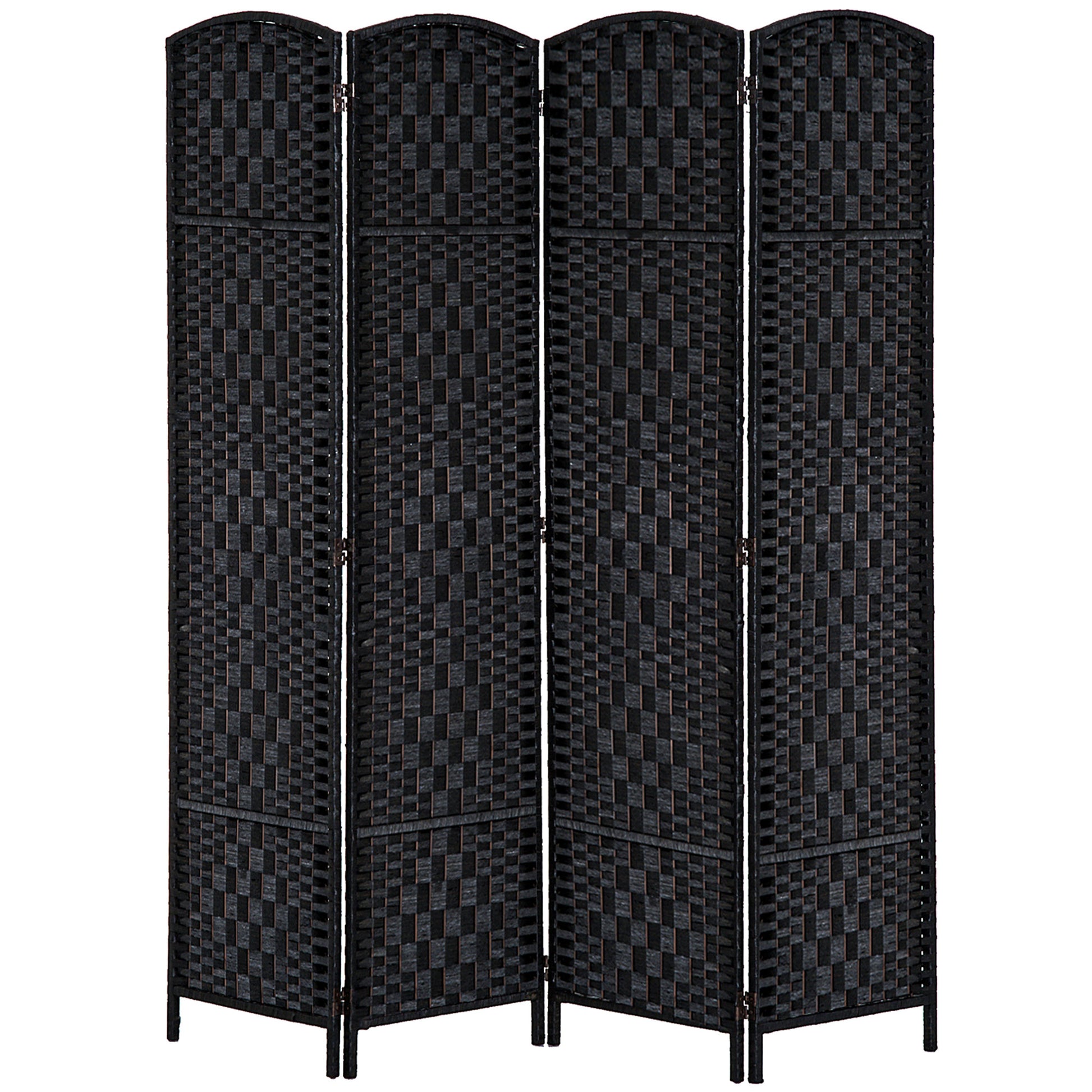 Homcom 6' Tall Wicker Weave 4 Panel Room Divider Privacy Screen Black Black Wood