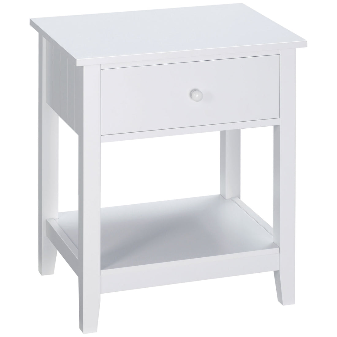 Homcom End Table, 2 Tier Side Table With Drawer And Storage Shelf, Modern Beside Table For Bedroom, Living Room, White White Mdf