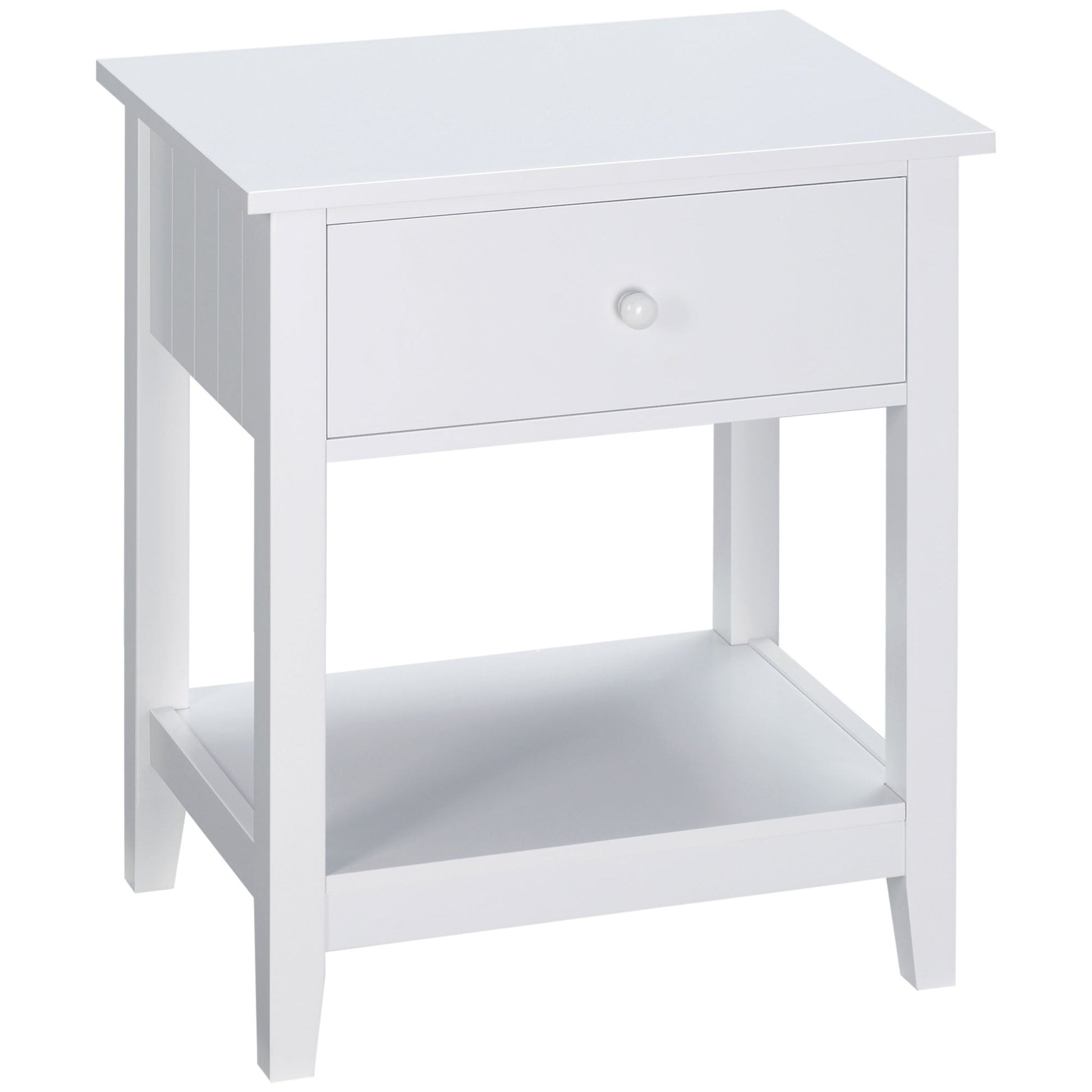Homcom End Table, 2 Tier Side Table With Drawer And Storage Shelf, Modern Beside Table For Bedroom, Living Room, White White Mdf