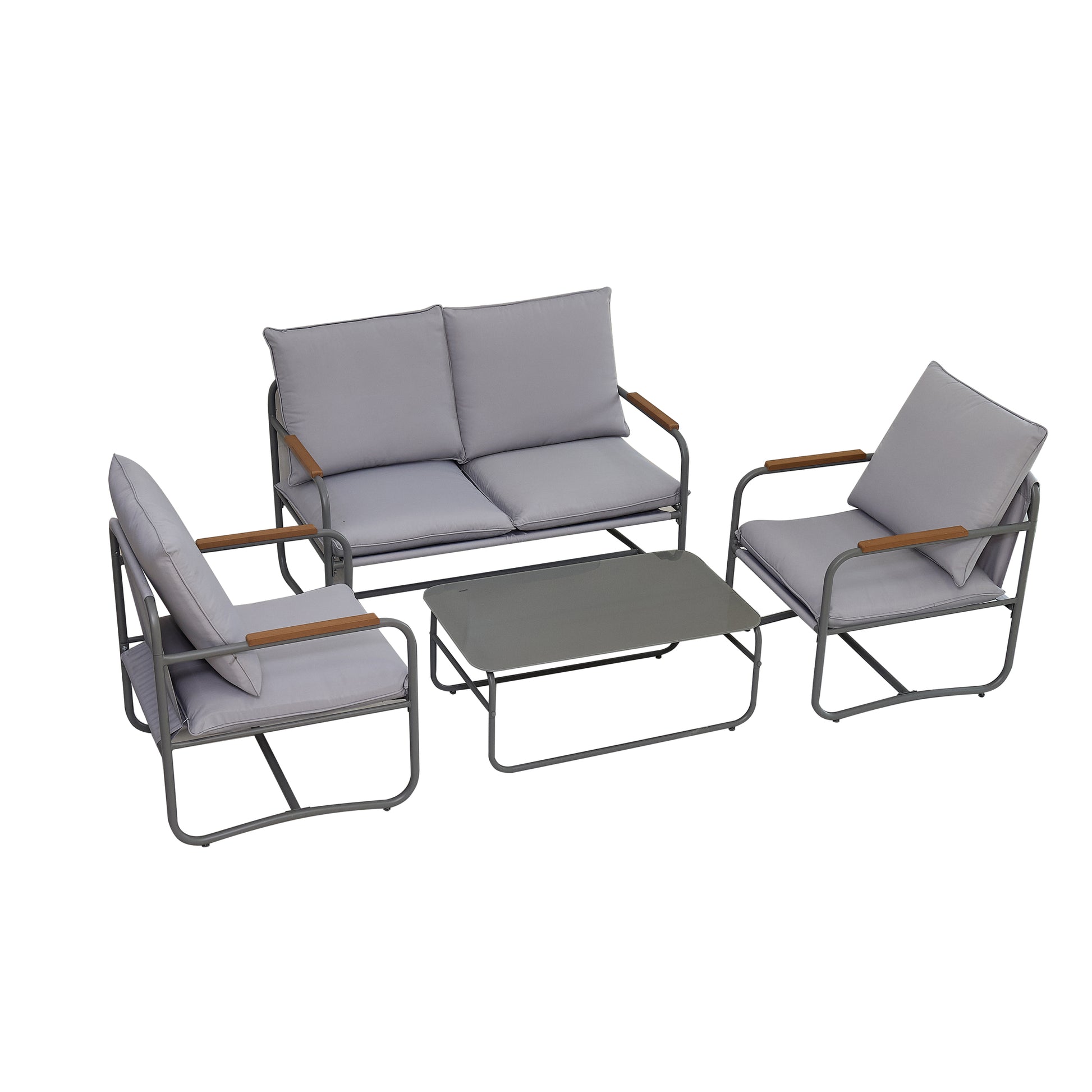 4 Piece Outdoor Patio Furniture Sets, Patio Conversation Set With Removable Seating Cushion, Courtyard Patio Set For Home, Yard, Poolside Gray Aluminum